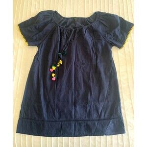 JCrew Navy Linen Blend Tunic Large Coverup Scoop Neck Classic Summer Preppy